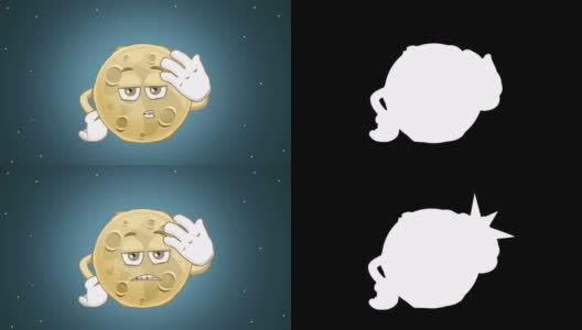 卡通可爱的月亮心烦Facepalm不高兴与阿尔法Matte面部动画高清在线视频素材下载