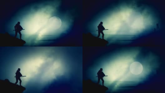 英雄骑士站在悬崖上的满月骑士高清在线视频素材下载