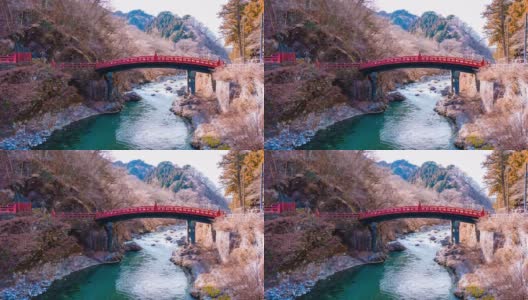 日光城以红木桥和水溪观景于冬季时光流逝高清在线视频素材下载
