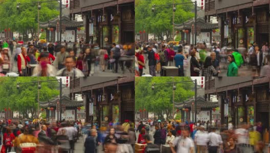 白天时间南京城著名老城拥挤的旅游街时光流逝全景4k中国高清在线视频素材下载