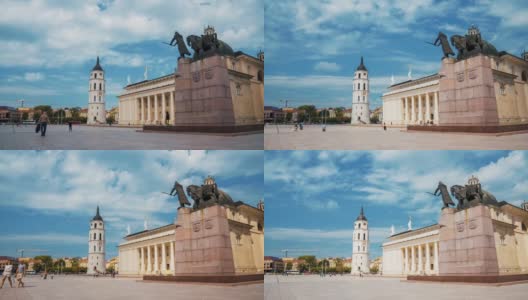 立陶宛维尔纽斯的时间。圣斯坦尼斯劳斯大教堂的钟楼和正面高清在线视频素材下载