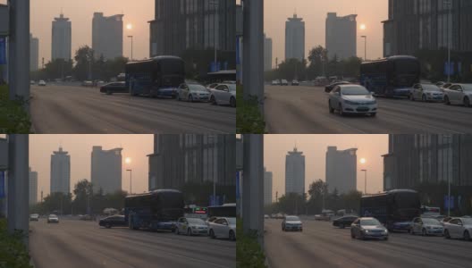 日落时分青岛市中心交通街道全景4k中国高清在线视频素材下载