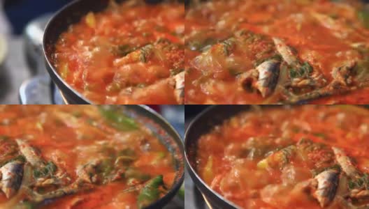 香辣凤尾鱼汤是韩国的传统食物。韩国釜山纪江的凤尾鱼最出名，所以你可以尝试用凤尾鱼做的各种传统韩国食物。高清在线视频素材下载