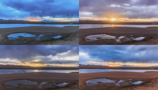 太阳从沙漠中的湖后升起高清在线视频素材下载