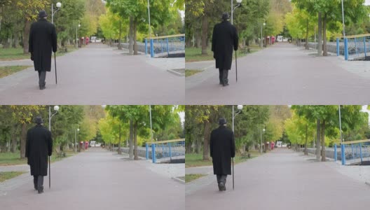 一个老人独自走在公园里高清在线视频素材下载