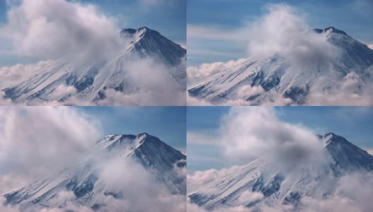 富士山和随风飘动的白云高清在线视频素材下载
