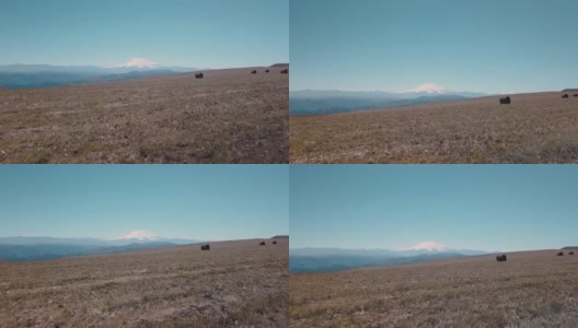 群山中草堆丛生的草地的美丽照片。用无人机在山上射击高清在线视频素材下载