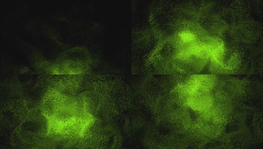 在黑色背景上散布的绿色沙子的抽象图案。绿点云在黑暗中盘旋。虚拟数据。VJ循环运动背景。4K动画- 3D渲染高清在线视频素材下载