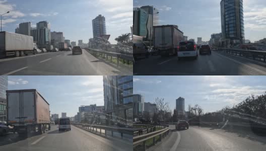 来自汽车内部的汽车驾驶视角。在伊斯坦布尔的E5高速公路上驾驶。高清在线视频素材下载