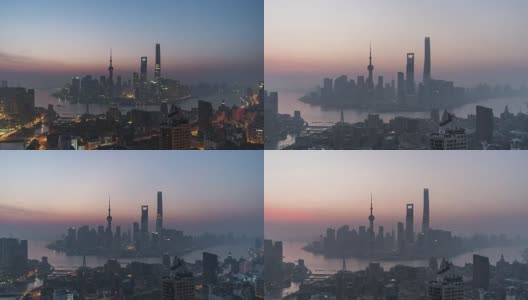 T/L WS HA ZI Shanghai Skyline at Dawn, Night to Day Transition /上海，中国高清在线视频素材下载