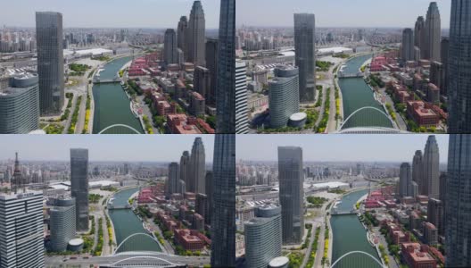 航拍天津金融中心建筑景观天际线高清在线视频素材下载