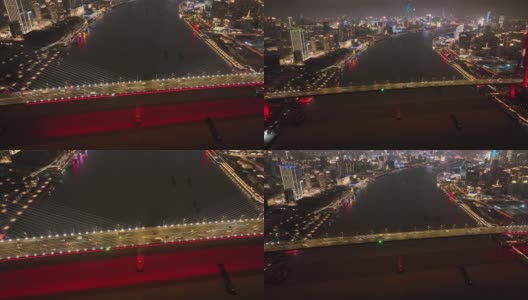 中国上海市中心杨浦大桥的无人机鸟瞰图高清在线视频素材下载