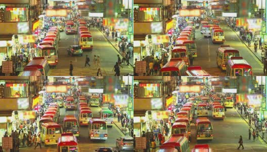 HD:香港晚上路上拥挤的公交车。(延时)高清在线视频素材下载
