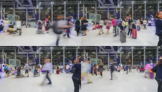 时光流逝:旅客在机场办理登机手续的柜台大厅高清在线视频素材下载