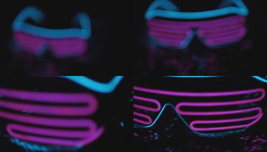 来自未来的霓虹灯眼镜躺在迪斯科舞厅的亮片上高清在线视频素材下载