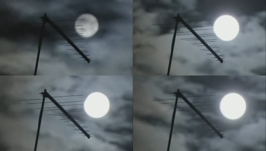 有云的月亮和电视天线高清在线视频素材下载