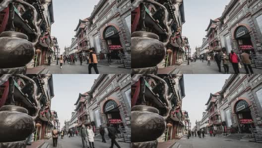 中国北京大栅栏步行街上，游客漫步的时间高清在线视频素材下载