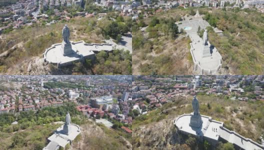 被称为阿廖沙的苏联军队纪念碑和保加利亚普罗夫迪夫市的全景图高清在线视频素材下载