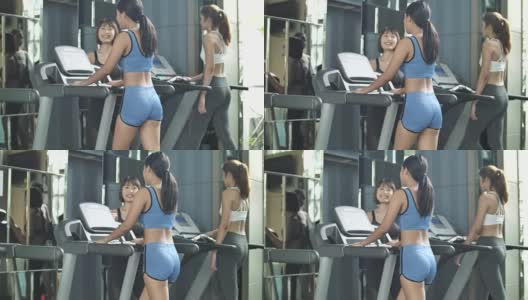 用跑步机在健身房锻炼高清在线视频素材下载