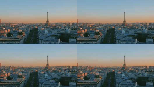 巴黎的全景屋顶在美丽的日落。高清在线视频素材下载