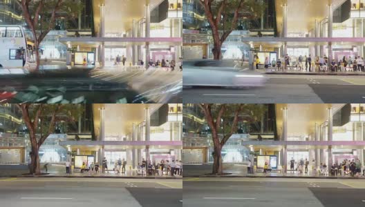 新加坡现代商业大厦附近的夜间交通，时间流逝高清在线视频素材下载