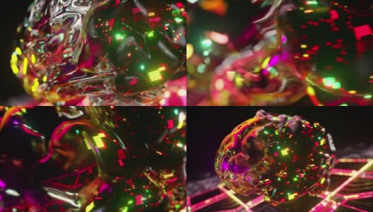 未来的概念。玻璃大脑从一个透明的壳中浮现出来。绿红霓虹灯。三维动画高清在线视频素材下载