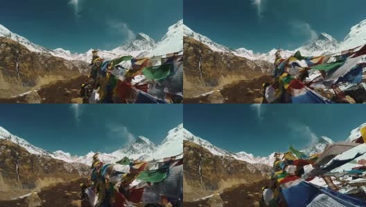 在喜马拉雅山峰上的佛教祈祷高清在线视频素材下载
