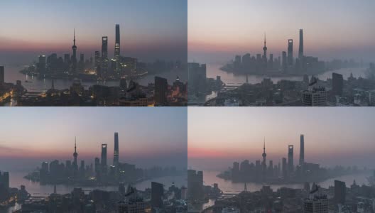 T/L WS HA ZO Shanghai Skyline at Dawn, Night to Day Transition /北京，中国高清在线视频素材下载