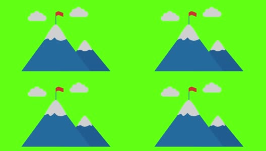 动画云朵和一面红旗在雪山顶上，冬季登山高清在线视频素材下载