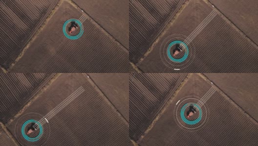 无人机视角的农民驾驶拖拉机作物种植机在田间高清在线视频素材下载