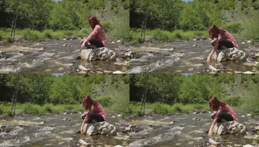 那个女孩独自坐在河边高清在线视频素材下载