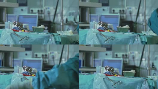 手术室的桌子上有医疗工具高清在线视频素材下载