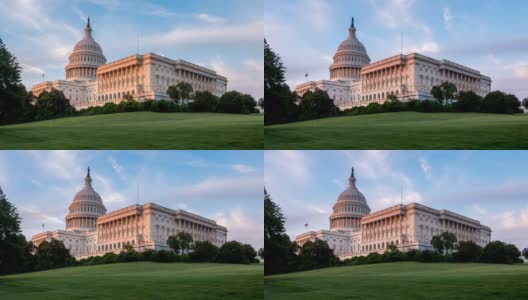美国国会的日落延时摄影，色彩斑斓的天空和云彩高清在线视频素材下载