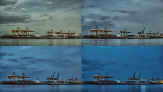 曼谷港船舶从白天到夜晚的时间流逝高清在线视频素材下载