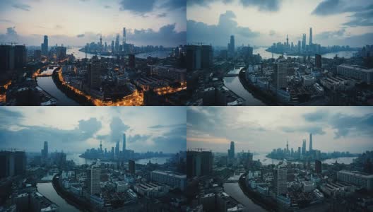 上海的现代城市景观和天际线在日出，时间推移高清在线视频素材下载