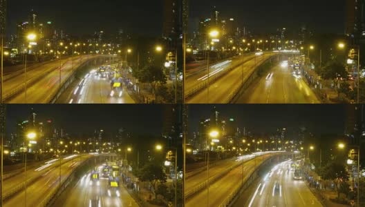 香港市中心夜间的交通状况高清在线视频素材下载