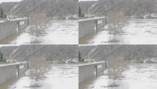 科本-冈多夫附近的摩塞尔洪水高清在线视频素材下载