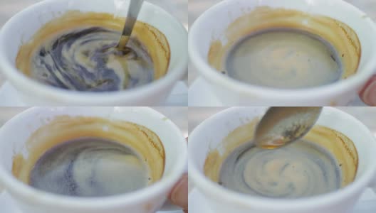 特写:户外咖啡桌上的一杯新鲜咖啡高清在线视频素材下载