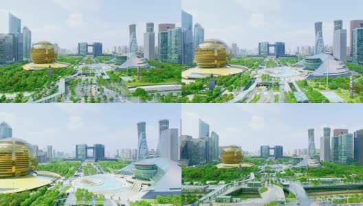 无人机拍摄拥有蓝天的现代城市杭州高清在线视频素材下载