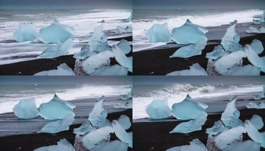 冰岛Jokulsarlon海滩上的冰高清在线视频素材下载