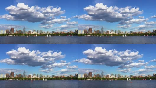 波士顿查尔斯河上的帆船高清在线视频素材下载