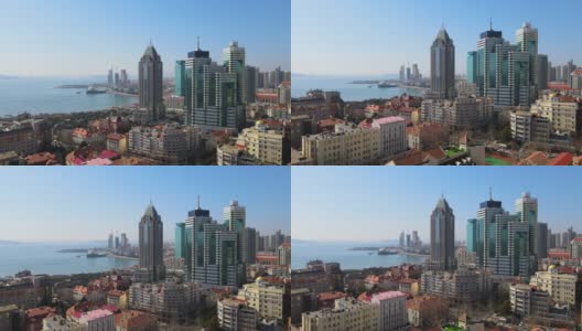 航拍中国青岛城市现代建筑景观天际线高清在线视频素材下载