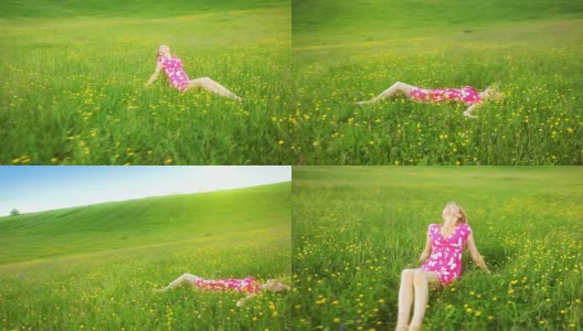躺在田野里的女人高清在线视频素材下载