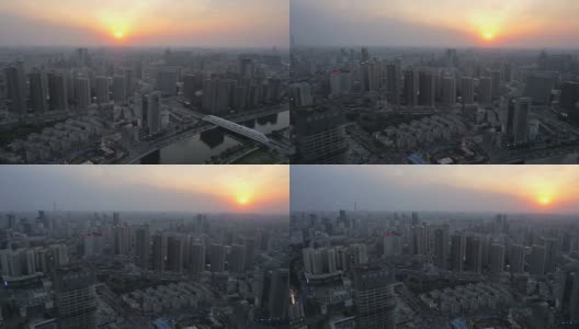 日落时分，天津的天际线和现代化的办公大楼高清在线视频素材下载