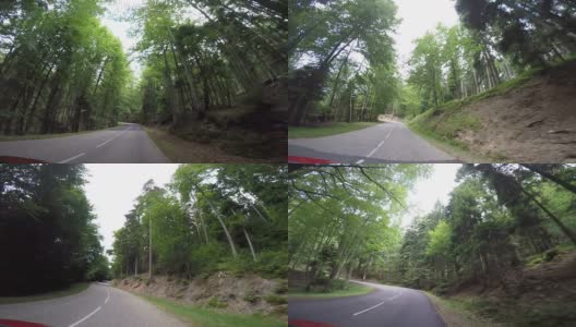 POV从车辆广告，它沿着森林道路行驶高清在线视频素材下载