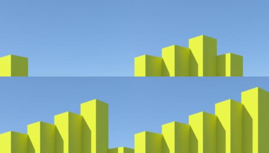黄色盒子建筑与阴影的天空背景。概念概念。3 d动画。高清在线视频素材下载