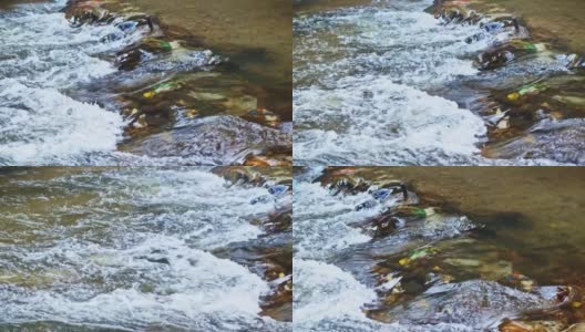 河水流过河面的石头，淘射而过高清在线视频素材下载