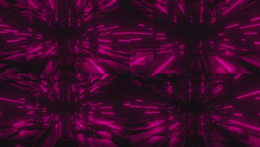 在粉红色霓虹灯照亮的黑暗隧道里往回走。数字空间。网络空间装饰元素。VJ循环运动背景。4K动画- 3D渲染高清在线视频素材下载