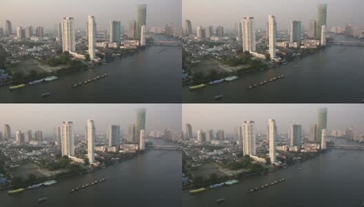 View from hi-rise deck across city skyline, Chao Phraya River高清在线视频素材下载