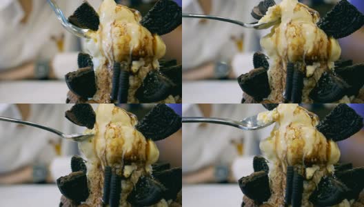 摄影:特写:饼干和奶油韩式甜点高清在线视频素材下载